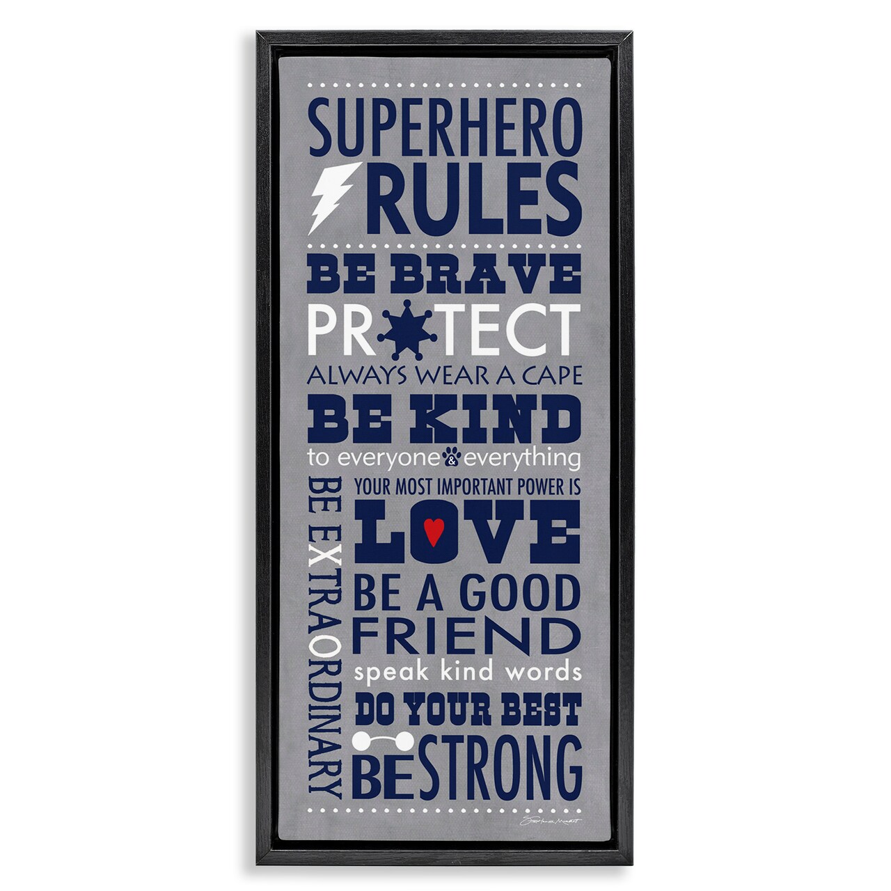 Stupell Industries Superhero Rules Typography Framed Floater Canvas Wall Art